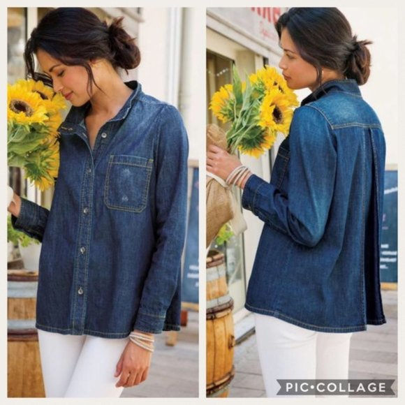 Soft Surroundings Peggy Distressed Blue Denim Blouse Size XS NWOT - Picture 2 of 12